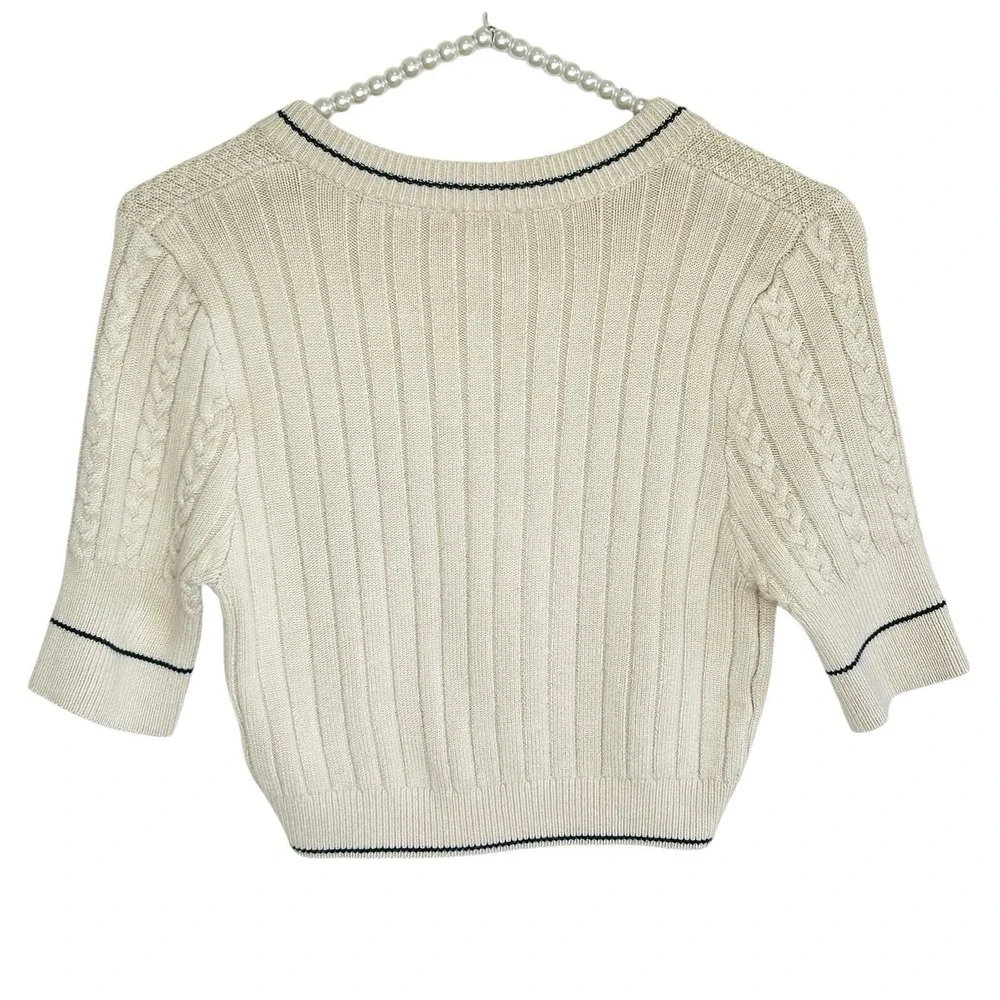 Free People Catch Your Eye Swit Sweater Small Preppy Cropped Cable Knit V Neck‎